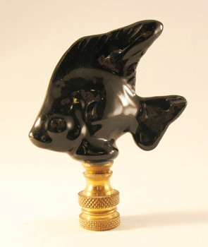 Finial: Black Ceramic Angel Fish. 3" overall