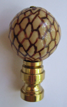 Finial: Brown and Tan Ceramic Ball. 2" overall