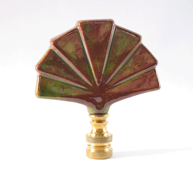 Finial: Brown/Green Leaf Ceramic Fan. 2 3/4" overall