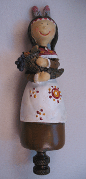 Finial: Indian Thanksgiving Girl. 5 7/8" tall overall