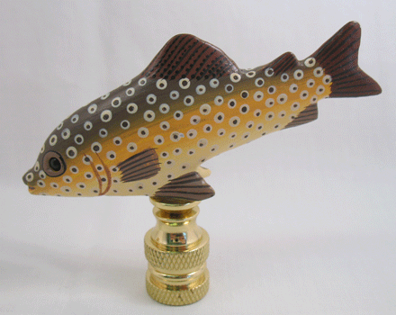 Finial: Yellow & Brown Painted Fish 2 1/2 x 3" overall