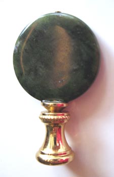 Lamp Finials: Round Dark Green Disk 2 1/4'' tall overall