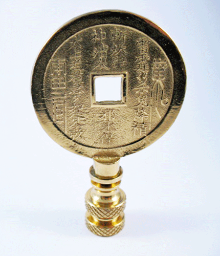 Finial: Asian Coin Square Center. 2 3/4" overall
