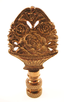 Finial: Antiqued Basket of Flowers. 2 3/4" overall