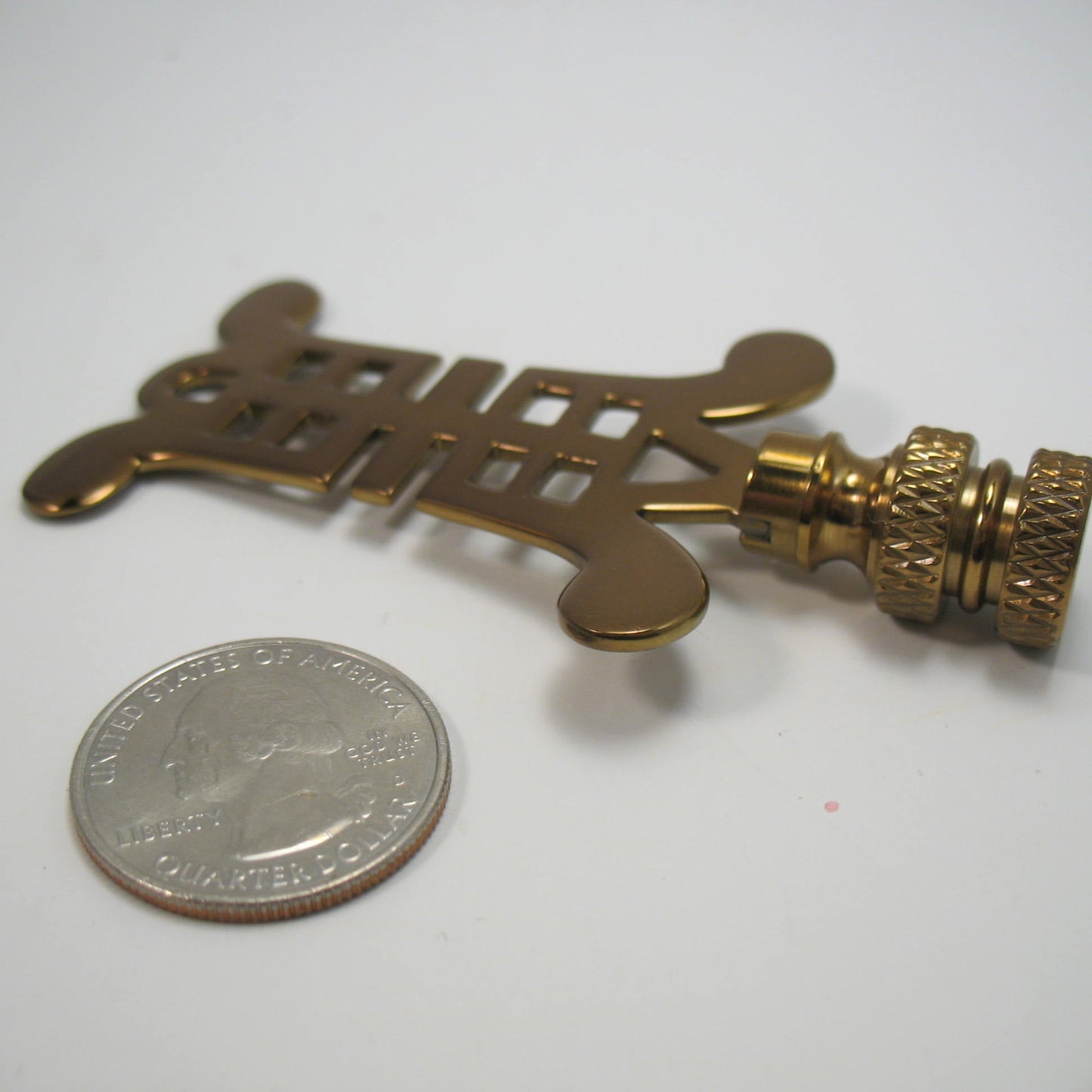 Finial: Asian Symbol. Antiqued Brass 3 1/8" overall