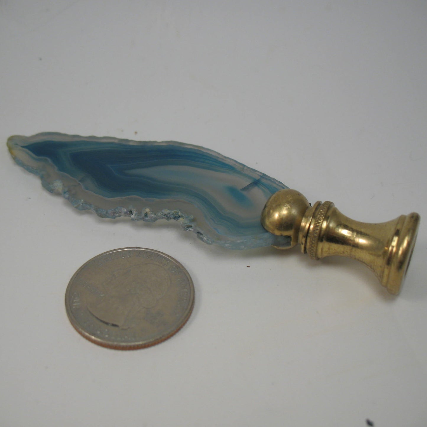 Lamp Finial Light Blue Geode Flat Stone 3 7/8" tall overall