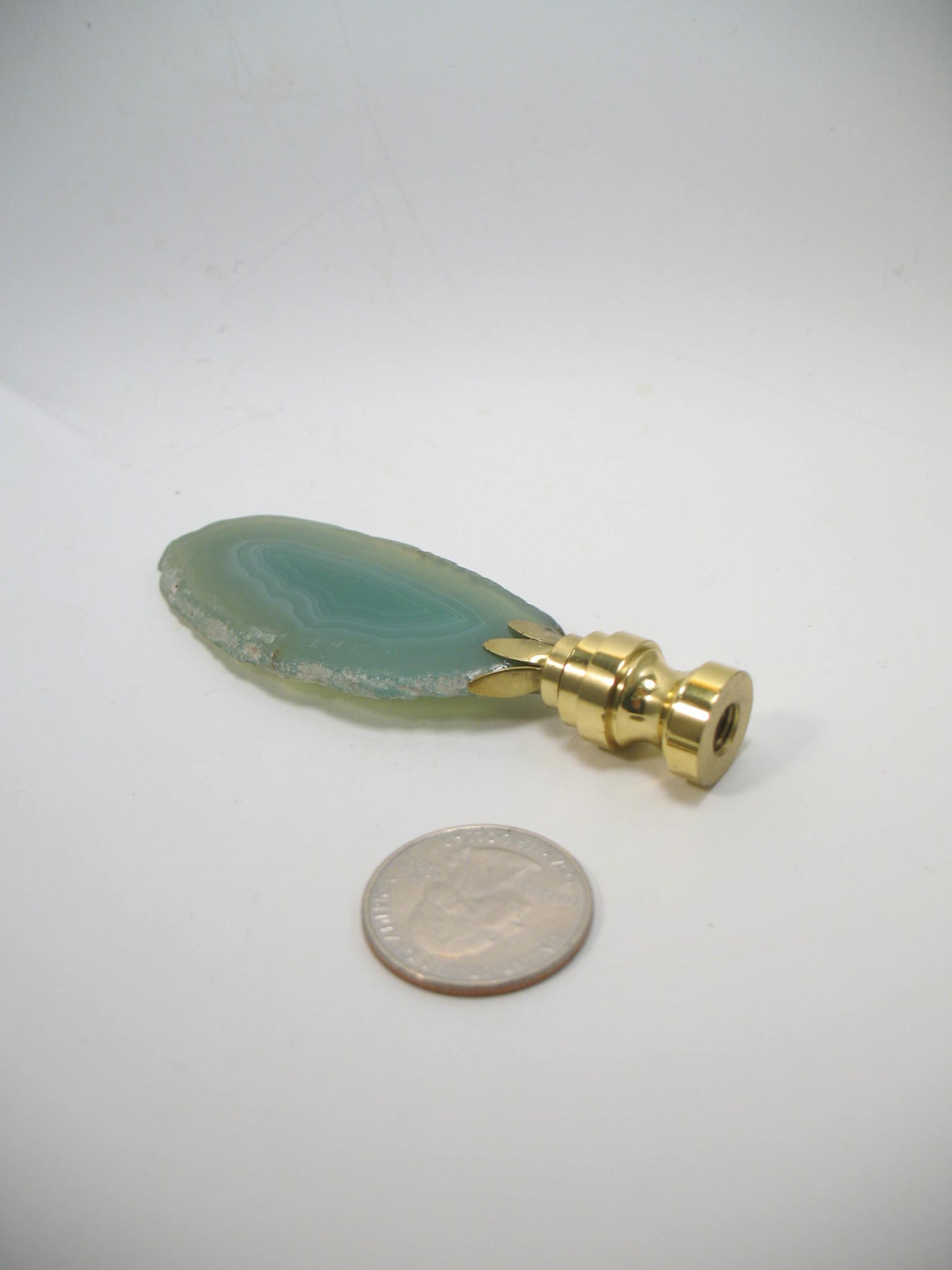 Lamp Finial Green Flat Agate Geode Brass Hardware