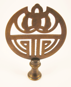 Finial: Ant. Brass Deco Shield. 3" overall