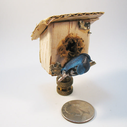 Lamp Finial Birdhouse and Bluebird 2 1/2" tall