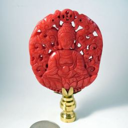 Lamp Finial Red Carved Buddha Disk