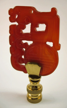 Lamp Finial Red/Orange Carved Stone Dragon Symbol Asian