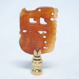 Lamp Finial Red/Orange Carved Stone Dragon Symbol Asian