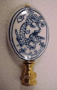 Lamp Finial: Blue and White Oval Dragon 3 inch tall finial