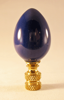 Lamp Finial: Dark Navy Blue Stone  Egg  2 1/2" tall overall