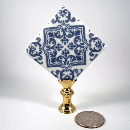 Lamp Finial Blue and White Square Ceramic Tile