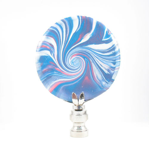 Lamp Finial , Blue, White Polymer Clay Swirl