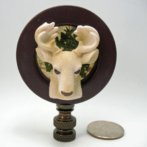 Lamp Finial Resin Deer on Brown Wooden Circle