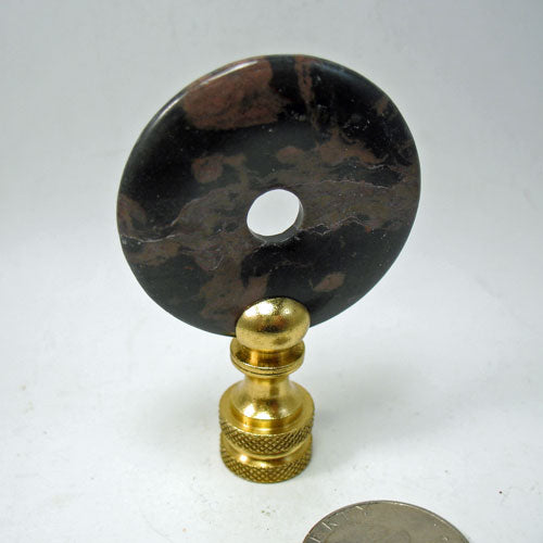 Lamp Finial Black/Gray Stone Donut Brass Hardware