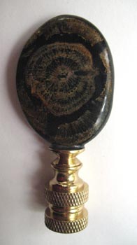 Lamp Finial: Black and Tan Oval Organic Lamanite