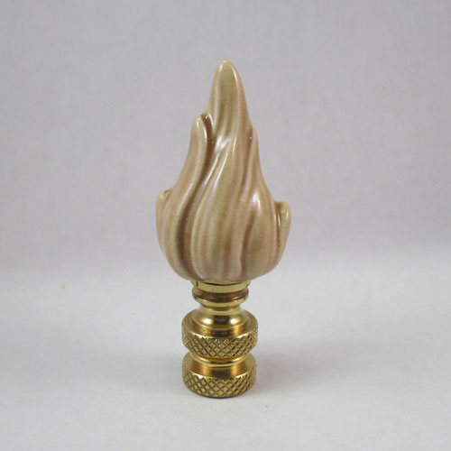 Lamp Finial; Small Beige, Tan Ceramic Flame