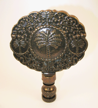 Finial: Shield with Palm Tree. 3" overall