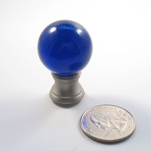 Lamp Finial Cobalt Glass Ball on Pewter Finish Brass Dual Thread