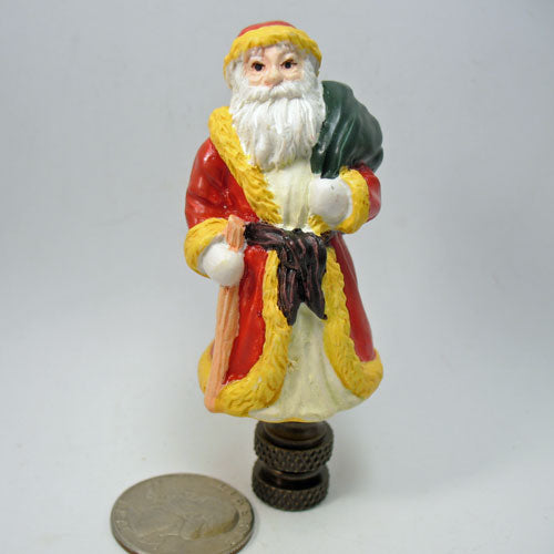 Lamp Finial Small Santa with Big Green Bag