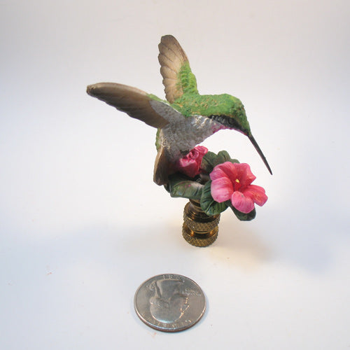 Lamp Finial Painted Resin Hummingbird