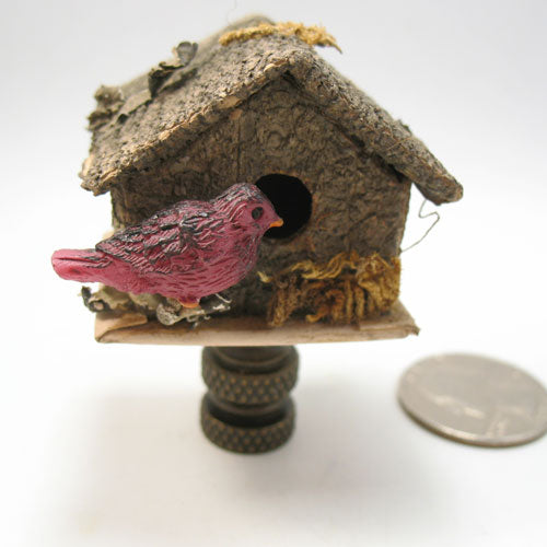 Lamp Finial  Birdhouse Red Bird