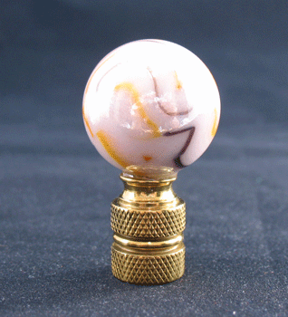 Finial:  White Glass Marble. Orange & Brown Swirls. 1/78"