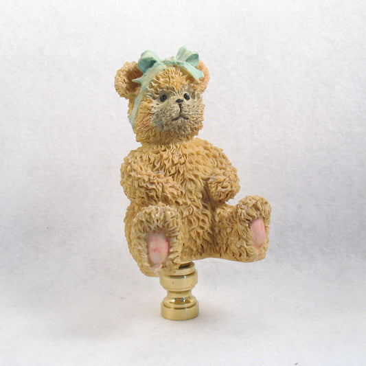 Lamp Finial:  Tan Teddy Blue Bow