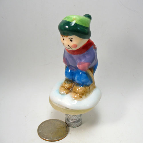 Lamp Finial Ceramic Skier Vintage