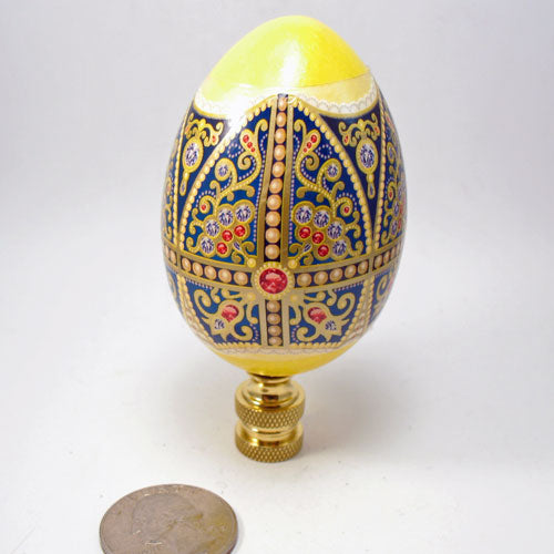 Lamp Finial Decorated Yellow Wood Easter Egg