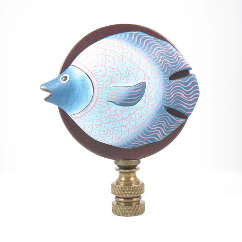 Lamp Finial Hand Painted Fish on a Brown Disk