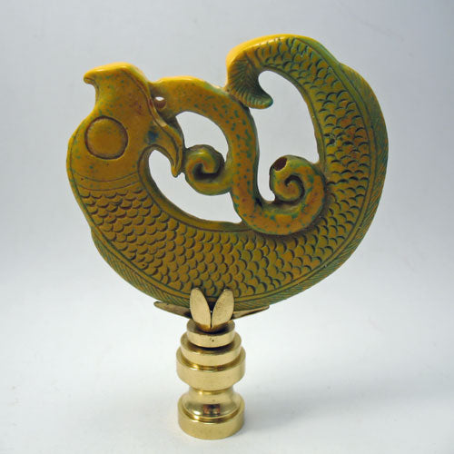 Lamp Finial Asian Fish Green and Yellow