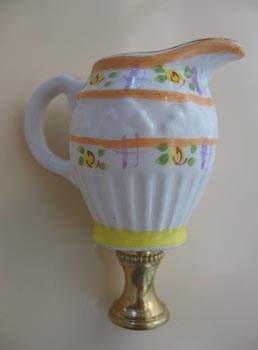 Lamp Finial:  Pink  and Yellow Pitcher. 2 1/2" tall overall