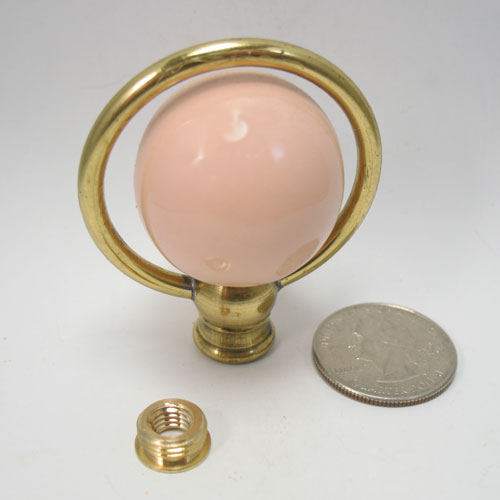 Lamp Finial Flesh Pink Ceramic Ball in Brass Loop