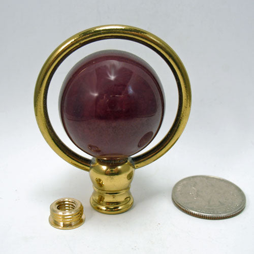 Lamp Finial Wine Ceramic Ball in Brass Loop