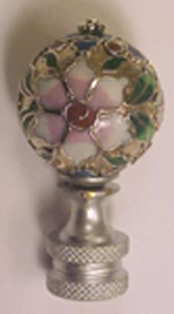 Lamp Finial:Silver Cloisonne Ball with Flowers. 2 " overall