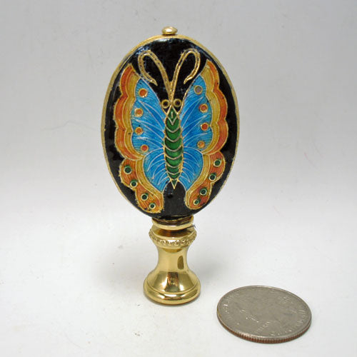 Lamp Finial Cloisonne Butterfly Flat Oval