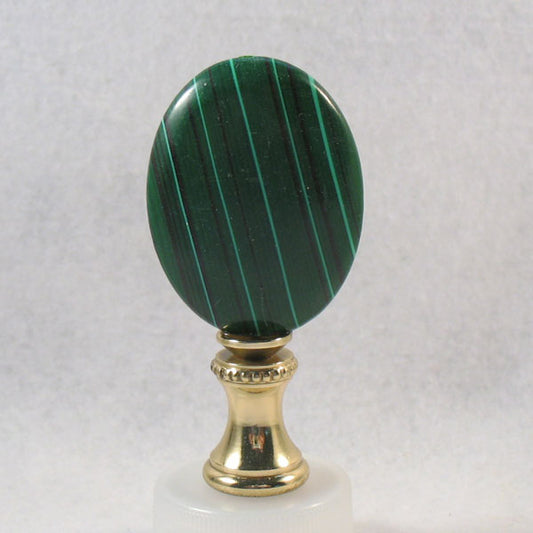 Lamp Finial: Med Green Oval Disk. 2 1/2 "overall