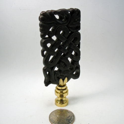 Lamp Finial Carved Brown Jade Rectangle