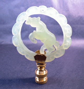 Vintage Lamp Finial: Jade Horse in Action.  3 1/4" overall