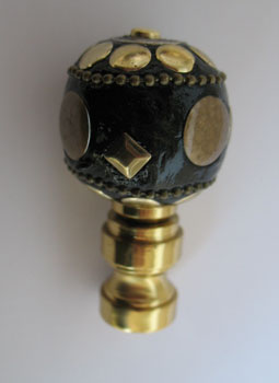 Lamp Finial: Black Fancy Ball. 2" tall overall.