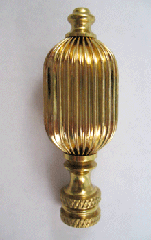 Finial:  Ribbed Brass Oval Cylinder. 2 1/2" overall