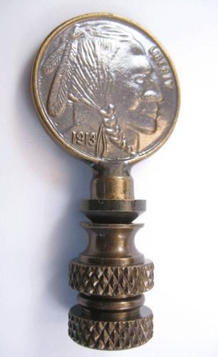 Finial:  Buffalo / Indian Head Nickel.  2 1/8" overall