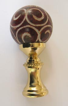 Lamp Finial Round Ball Dark Red Carved Jade