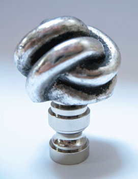 Finial:  Twisted Antiqued Silver Knot.  2" overall