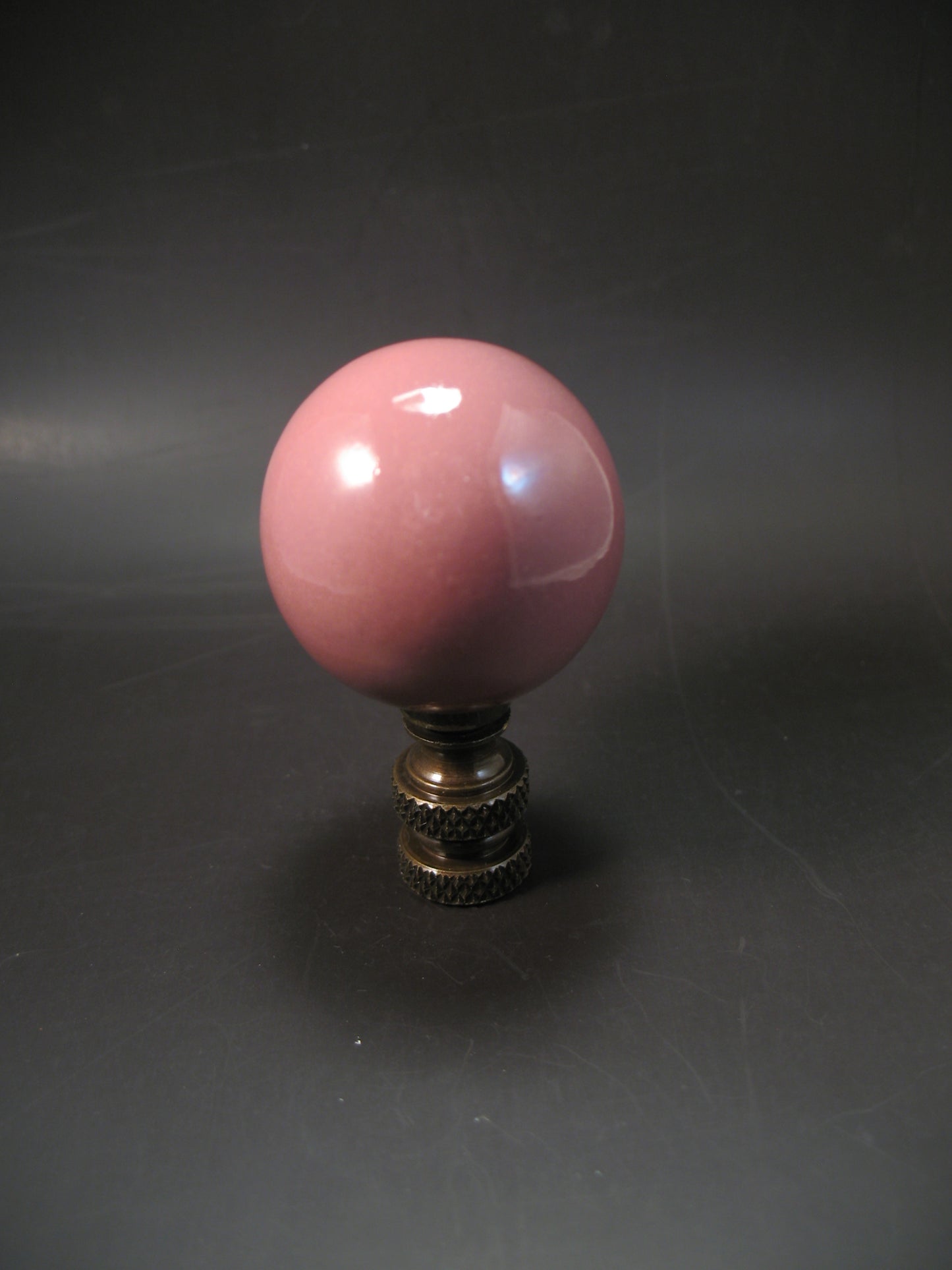 Lamp Finial Deep Rose Ceramic Ball Dark Brass Hardware Standard Thread