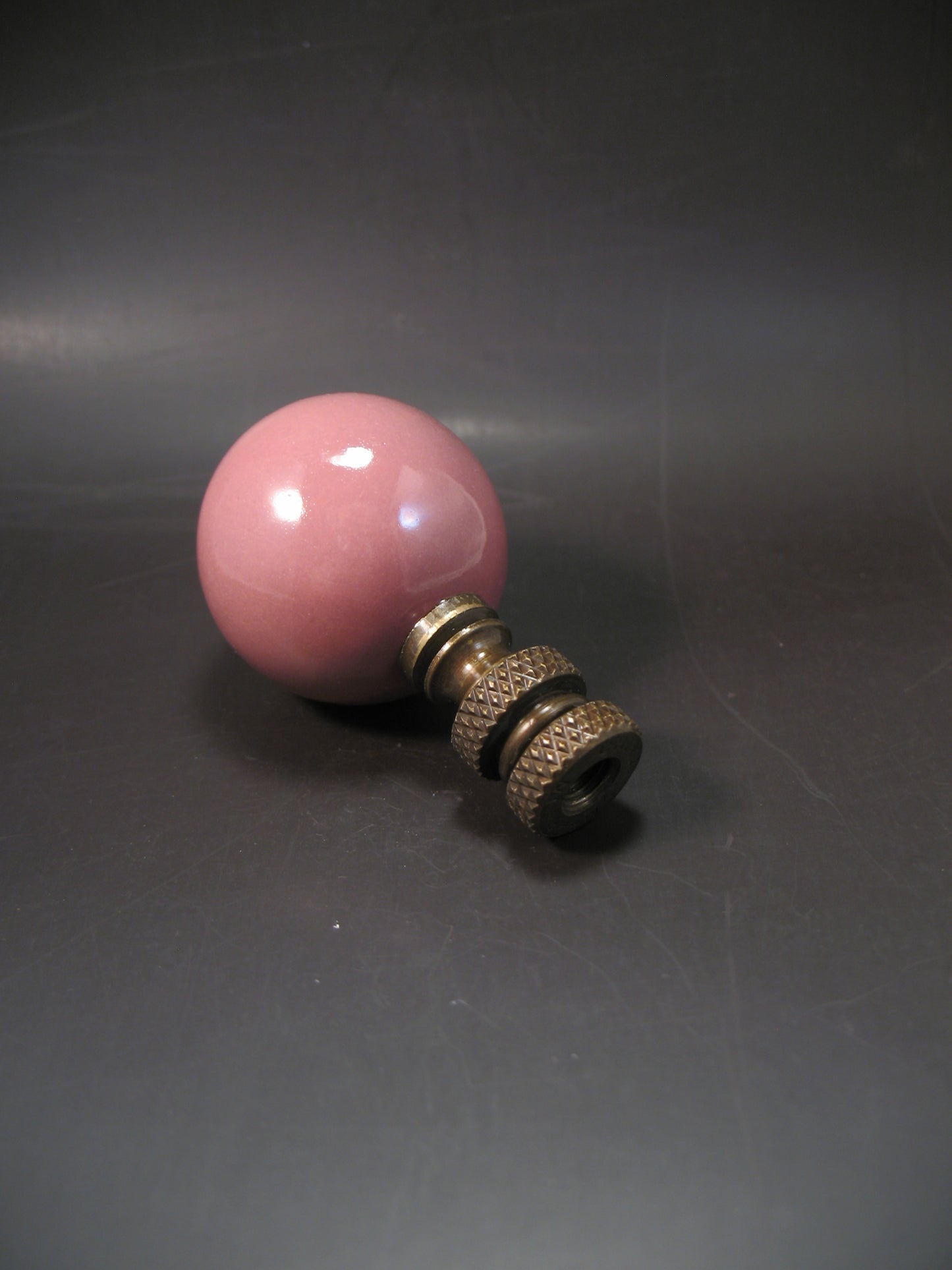 Lamp Finial Deep Rose Ceramic Ball Dark Brass Hardware Standard Thread